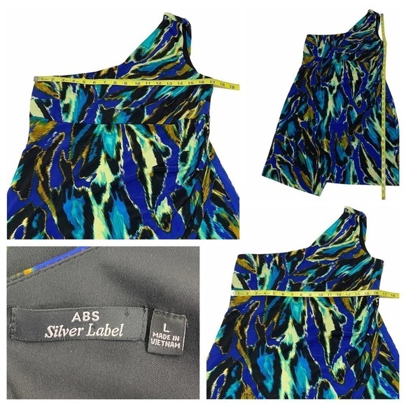Abs Silver Label One Shoulder Multicolored Aztec Print Mini Sheath Dress - Picture 11 of 12